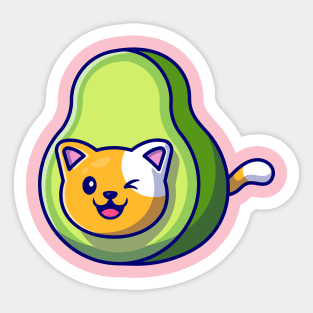 Cute Cat Avocado Cartoon Sticker